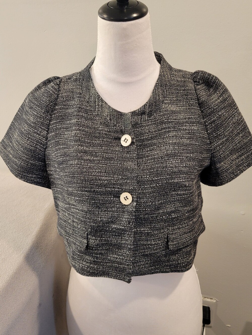 Rene Lezard Vintage Black white Short sleeve Lined Blend Cropped Blazer size 4